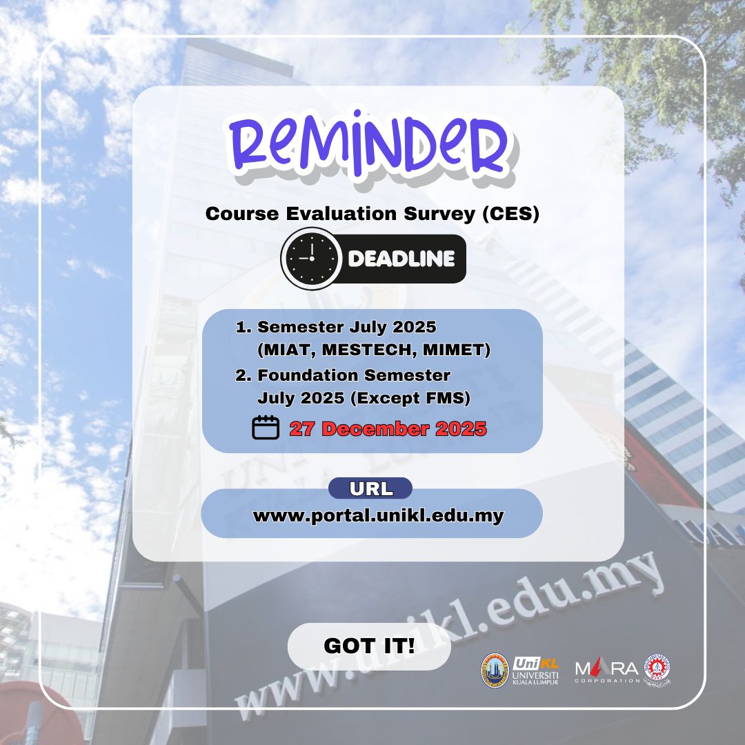 Reminder #1 - Course Evaluation Course (Semester July 2025) Undergraduate and Foundation Programmes